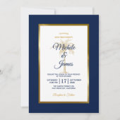 Elegant Navy Blue Gold Palm Tree Modern Weddenscha Kaart (Voorkant)