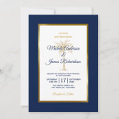 Elegant Navy Blue Gold Palm Tree Modern Weddenscha Kaart (Voorkant)