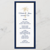 Elegant Navy Blue Gold Palm Tree Modern Weddenscha Menu (Voorkant)
