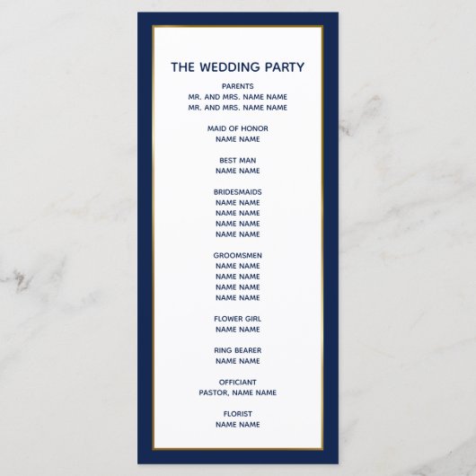 Elegant Navy Blue Gold Palm Tree Modern Weddenscha Programmakaart (Achterkant)