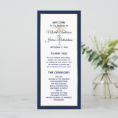 Elegant Navy Blue Gold Palm Tree Modern Weddenscha Programmakaart (Staand voorkant)