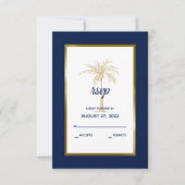 Elegant Navy Blue Gold Palm Tree Modern Weddenscha RSVP Kaartje (Voorkant)