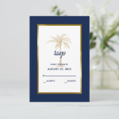 Elegant Navy Blue Gold Palm Tree Modern Weddenscha RSVP Kaartje (Staand voorkant)