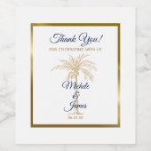Elegant Navy Blue Gold Palm Tree Modern Weddenscha Wijn Etiket (Enkel label)