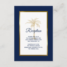 Elegant Navy Blue Gold Palm Tree Weddenschap Informatiekaartje
