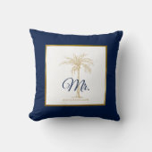 Elegant Navy Blue Gold Palm Tree Wedding Mr. Kussen (Voorkant)