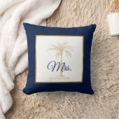 Elegant Navy Blue Gold Palm Tree Wedding Mrs. Kussen (Deken)