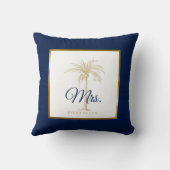 Elegant Navy Blue Gold Palm Tree Wedding Mrs. Kussen (Achterkant)