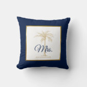 Elegant Navy Blue Gold Palm Tree Wedding Mrs. Kussen (Voorkant)