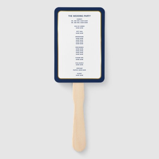 Elegant Navy Blue Gold Palm Tree Wedding Programme Handwaaier (Achterkant)