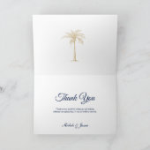 Elegant Navy Blue Gold Palm Tree Weduwfoto Bedankkaart (Binnen)