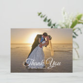 Elegant Navy Blue Gold Palm Tree Weduwfoto Bedankkaart (Staand voorkant)