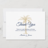 Elegant Navy Blue Gold Palm Tree Weduwfoto Bedankkaart (Achterkant)