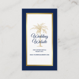 Elegant Navy Blue Gold Palm Tree Weduwwebsite Informatiekaartje