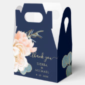 Elegant Navy Blue Gold Peach Cream Floral Wedding Bedankdoosjes (Geopend)