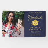 Elegant Navy Blue Gold Photo Afstuderen Banner (Horizontaal)