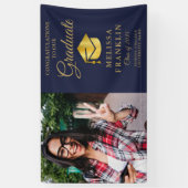 Elegant Navy Blue Gold Photo Afstuderen Banner (Verticaal)