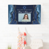 Elegant Navy Blue Gold Photo Bat Mitzvah Party Spandoek (Insitu)
