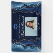 Elegant Navy Blue Gold Photo Bat Mitzvah Party Spandoek (Verticaal)