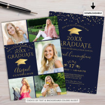 Elegant Navy Blue Gold Photo Collage Afstuderen