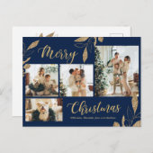 Elegant Navy Blue Gold Photo Collage Kerstmis Briefkaart (Voorkant / Achterkant)