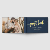 Elegant Navy Blue Gold Photo Minimalist Script Gastenboek (Volledig)