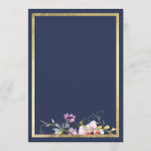 Elegant navy blue gold pink floral Wedding Menu (Achterkant)