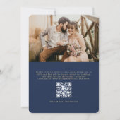 Elegant Navy Blue Gold QR Code Photo Wedding Kaart (Achterkant)