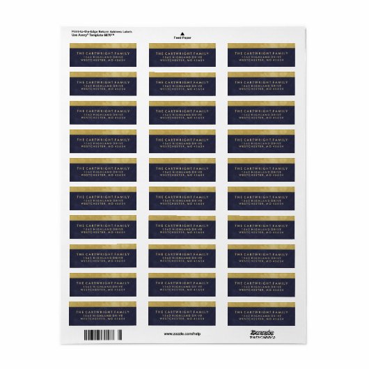 Elegant Navy Blue & Gold Return Address Label (Full Sheet)