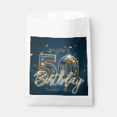 Elegant Navy Blue Gold Sapphire Gems 50th Birthday Bedankzakje (Voorkant)