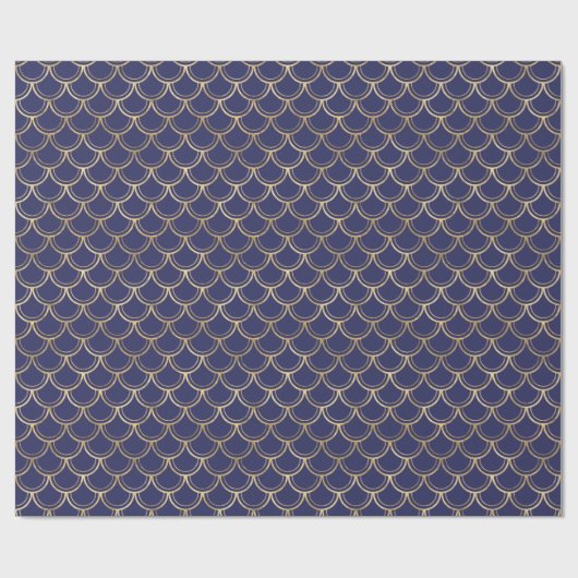 Elegant Navy Blue Gold Scallop Pattern Cadeaupapier (Vlak)