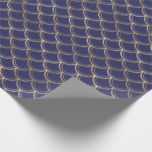 Elegant Navy Blue Gold Scallop Pattern Cadeaupapier (Hoek)