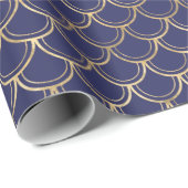 Elegant Navy Blue Gold Scallop Pattern Cadeaupapier (Rol Hoek)