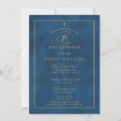 Elegant Navy Blue & Gold Script 1st Heilige Commun Kaart (Voorkant)