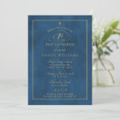 Elegant Navy Blue & Gold Script 1st Heilige Commun Kaart (Staand voorkant)