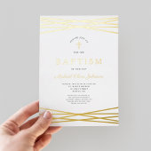 Elegant Navy Blue Gold Script Boy Baptisme Folie Uitnodiging