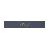 Elegant Navy Blue Gold Script Monogram Weddenschap Uitnodigingen Wikkel (Vlak)