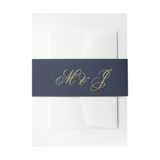 Elegant Navy Blue Gold Script Monogram Weddenschap Uitnodigingen Wikkel (Voorkant Voorbeeld)
