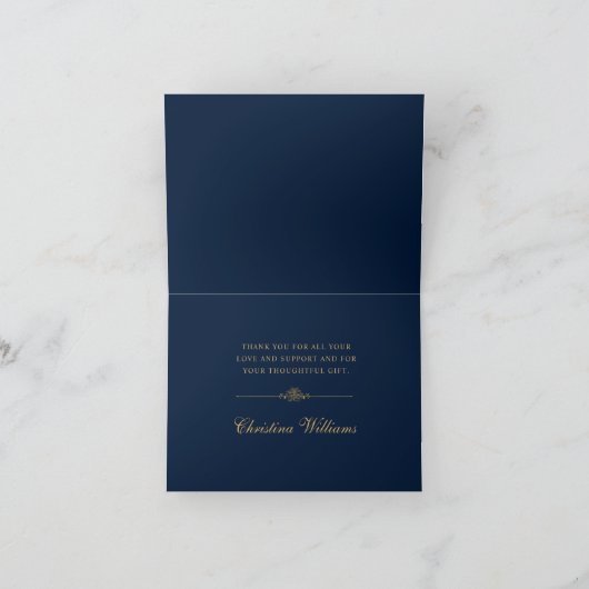 Elegant Navy Blue Gold Script Pet Afstuderen Bedankkaart (Binnen)