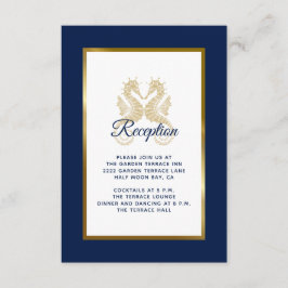 Elegant Navy Blue Gold Seapaarden Weddenschap Rece Informatiekaartje