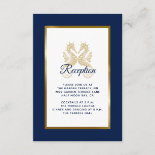Elegant Navy Blue Gold Seapaarden Weddenschap Rece Informatiekaartje