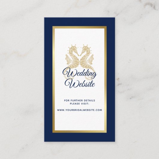 Elegant Navy Blue Gold Seapaarden Weddenschap Webs Informatiekaartje (Voorkant)