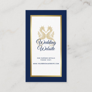 Elegant Navy Blue Gold Seapaarden Weddenschap Webs Informatiekaartje