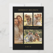 Elegant Navy Blue & Gold Simple 4 Multi Photos Feestdagenkaart (Voorkant)