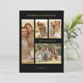 Elegant Navy Blue & Gold Simple 4 Multi Photos Feestdagenkaart (Staand voorkant)