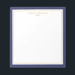 Elegant Navy Blue Gold, speciaal gepersonaliseerd Notitieblok<br><div class="desc">Dit notitieblok is voorzien van een elegante en minimalistische blauwe grens voor de marine en een dunne goudgrens. Pas het met jouw naam of bedrijfsnaam aan.</div>