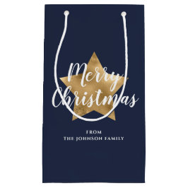 Elegant Navy Blue Gold Star Kerstmis Klein Cadeauzakje