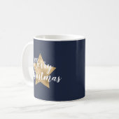 Elegant Navy Blue Gold Star Kerstmis Koffiemok (Voorkant links)