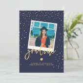 Elegant Navy Blue & Gold Stars Afstuderen Foto Kaart (Staand voorkant)