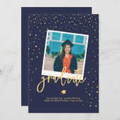 Elegant Navy Blue & Gold Stars Afstuderen Foto Kaart (Voorkant / Achterkant)